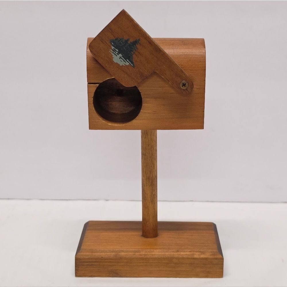 VTG Wooden Roll Stamp Holder Dispenser Mailbox Duck Theme By Mountain Woodcarves